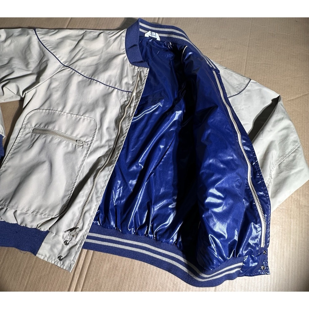 Vintage 80s Rare Mens‎ Beige/Blue Reversible Varsity Bomber Jacket Snap L